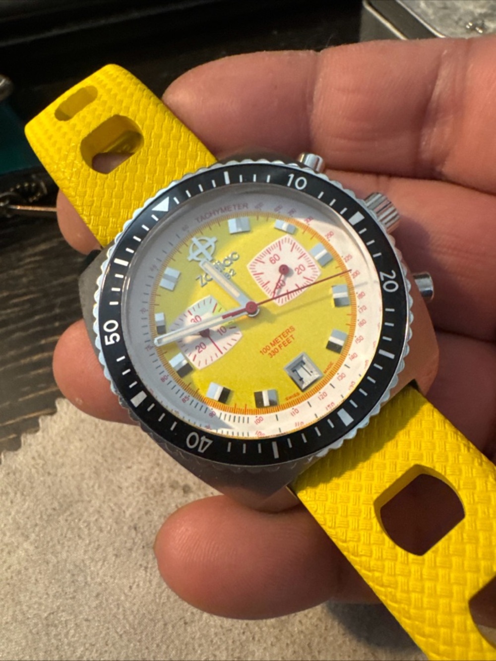 Super rare Zodiac Yellow Sea dragon Chronograph Watch